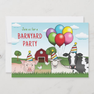 Bauernhof-Tier-Geburtstagsballons und -hüte Barnya Einladung