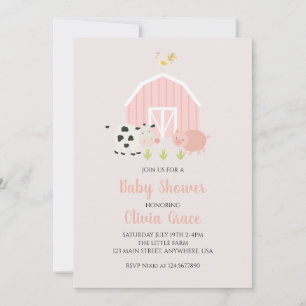 Bauernhof-Tier rosa Scheune Baby Shower Einladung