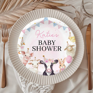 Bauernhof-Tiere Rosa Baby Shower Pappteller