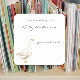 Bauernhof Tiergänse Babydusche Buchzeichen Quadratischer Aufkleber