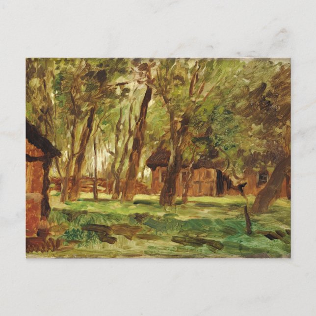 Bauernhof unter Bäumen Postkarte (Vorderseite)