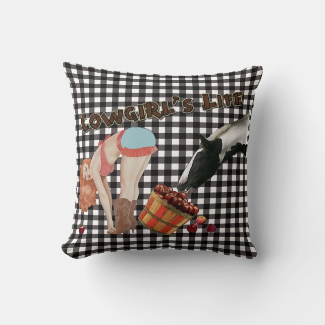 Bauernhof Vintag Cowgirl's Life Pinup Pillow Kissen (Vorderseite)