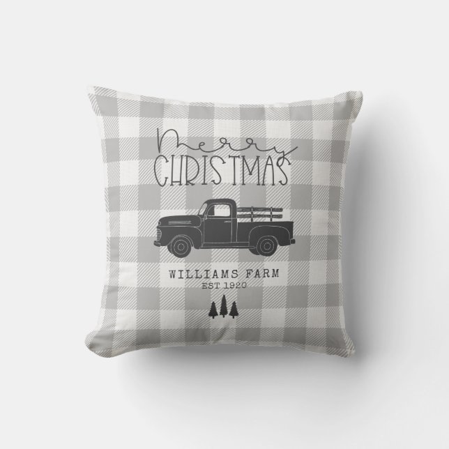 Bauernhof Vintag Truck Gray Buffalo Karo Name Kissen (Vorderseite)