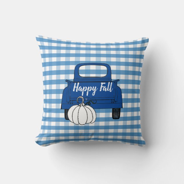 Bauernhof Vintager Lieferwagen Truck Pumpkin Blue  Kissen (Vorderseite)