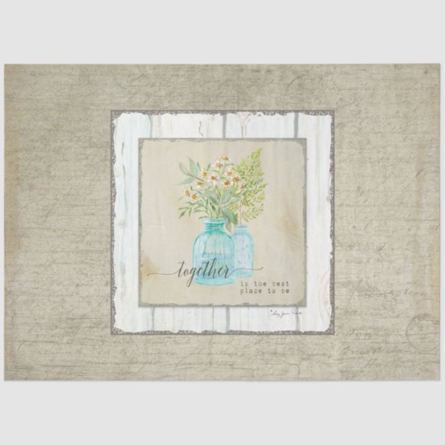 Bauernhof Wasserfarbenflora Rustikales Holz Decoup Seidenpapier (Vorderseite)