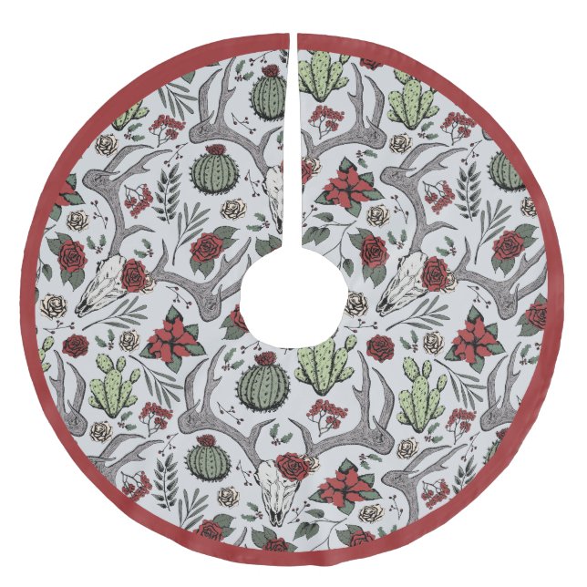 Bauernhof Weihnachten Blumentauber Schädel Antler Polyester Weihnachtsbaumdecke (Vorderseite)