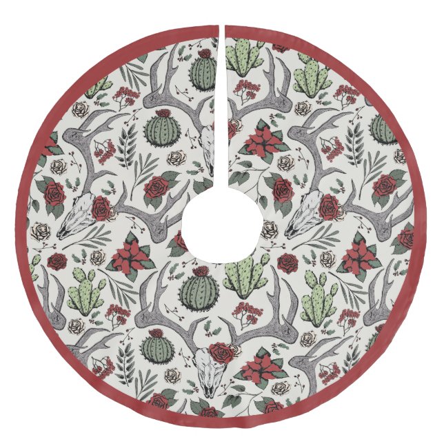 Bauernhof Weihnachten Blumentauber Schädel Antler Polyester Weihnachtsbaumdecke (Vorderseite)