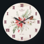 Bauernhof Weihnachten Winter Poinsettia Rustikal Große Wanduhr<br><div class="desc">Mit unserer Vintagen Wintermauer-Uhr verleihen Sie Ihrer Zuhause in dieser Urlaubssaison zeitlosen Charme. Dieses exquisite Uhrwerk strahlt rustikale Eleganz im Bauernhaus aus und besticht durch einen Vintag bedrängten Anstrich, der jedem Raum Charakter verleiht. Die Uhr ist mit zarten Aquarelltaschen, Kiefern und Winterpflanzen geschmückt und spiegelt den Kern der Saison wider....</div>