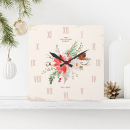 Bauernhof Weihnachten Winter Poinsettia Rustikal Quadratische Wanduhr
