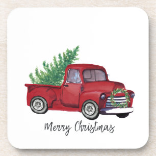 Bauernhof Weihnachtswasserroter LKW Getränkeuntersetzer