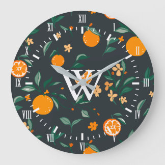Bauernhof Weiße Zahlen Citrus Orange Botanische Große Wanduhr