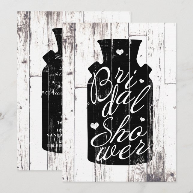 Bauernhof Weißholz Rustikales MilchjogBrautparty Einladung (Vorne/Hinten)