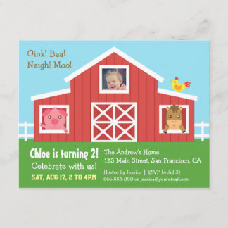 Bauernhofbarnyard-TierFoto-Geburtstags-Party Einladung