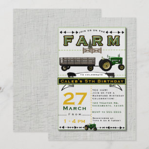 Bauernhofbarnyard-Traktor-Geburtstags-Party Einladung