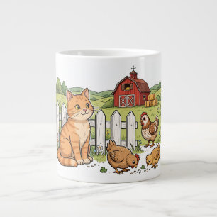 Bauernhofkatzen und Hühner am Lattenzaun Jumbo-Tasse