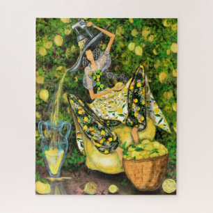 Bauernhofmädchen im Zitronengarten-Puzzle-Malerei Puzzle