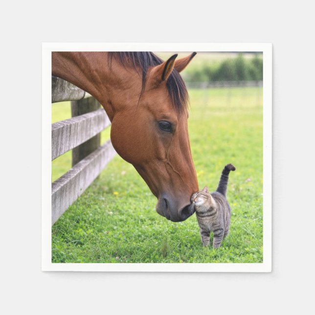 Bauernhofpferd mit getigerter Katze Serviette (Vorderseite)