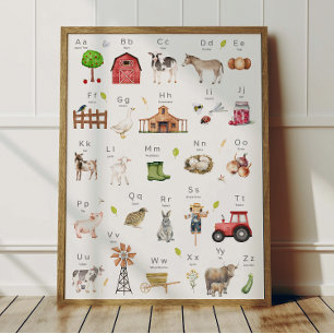 Bauernhoftier-Alphabet-ABC-Plakat Kinderzimmer-Dek Poster