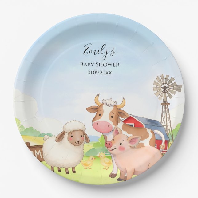 Bauernhoftiere Baby Shower Papier Teller (Vorderseite)