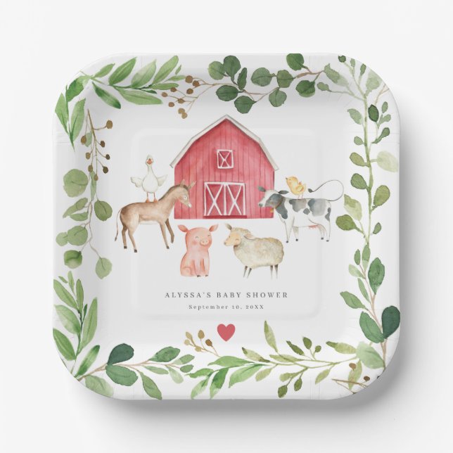 Bauernhoftiere Baby Shower Papierplatten Pappteller (Vorderseite)