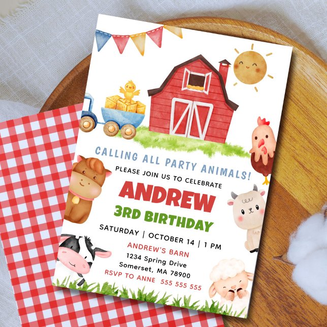 Bauernhoftiere Barnyard Bash Ranch Geburtstagsfeie Einladung (Calling all animals! Cute editable farm birthday invitation for a fun barnyard party.)