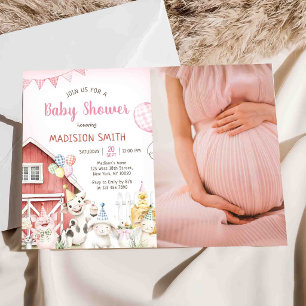 Bauernhoftiere Barnyard Mädchen Baby Shower Foto Einladung