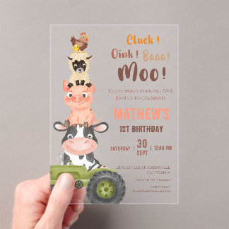 Bauernhoftiere Mäh Muh Heilige Kuh 1. 2. Geburtsta Acryleinladungen