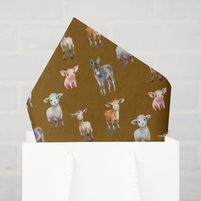 Bauernhoftiere Muster braunes Seidenpapier (Geschenk Tasche)