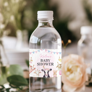 Bauernhoftiere Rosa Babyparty Wasserflaschenetikett