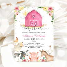 Bauernhoftiere Rosa Babyshower-Einladung