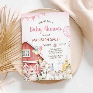 Bauernhoftiere Scheunenmädchen Babyparty Einladung
