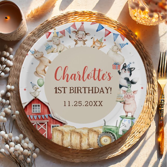 Bauernhoftiere Stall 1. Geburtstag Pappteller (Von Creator hochgeladen)