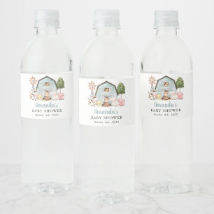Bauernhoftiere, Süße Tiere, Blaue Scheune, Baby Sh Wasserflaschenetikett