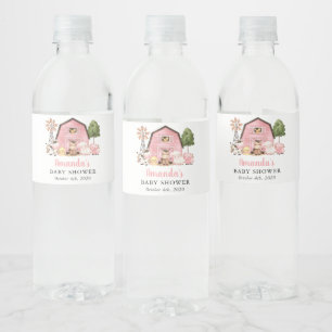 Bauernhoftiere, Süße Tiere, Rosa Scheune, Baby Sho Wasserflaschenetikett
