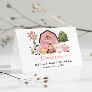 Bauernhoftiere, Süße Tiere, Rosa Scheune, Babypart Dankeskarte