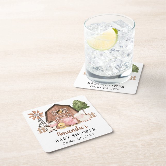 Bauernhoftiere, Süße Tiere, Scheune, Babyparty Rechteckiger Pappuntersetzer (Vor Ort)