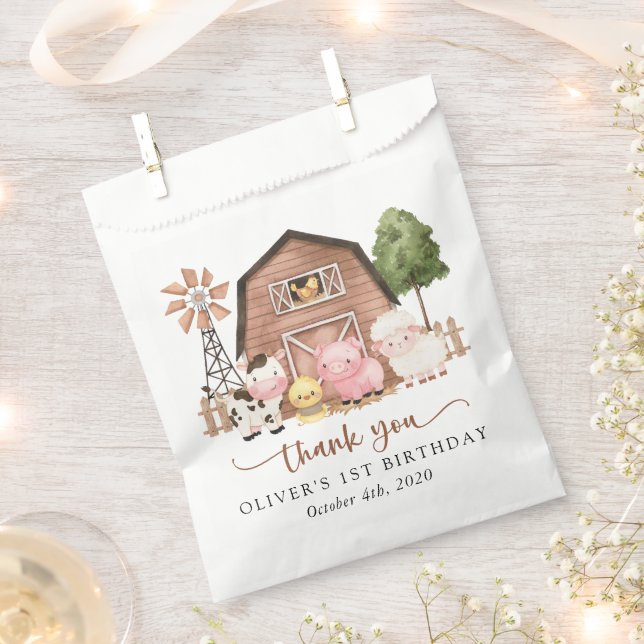 Bauernhoftiere, Süße Tiere, Scheune, Erster Geburt Geschenktütchen (Ausgeschnitten)