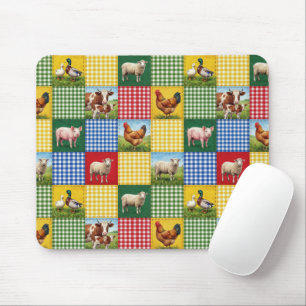 Bauernhoftiere und Gingham-Patchwork-Quilt Mousepad