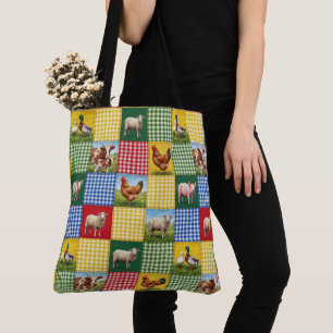 Bauernhoftiere und Gingham-Patchworkdecke