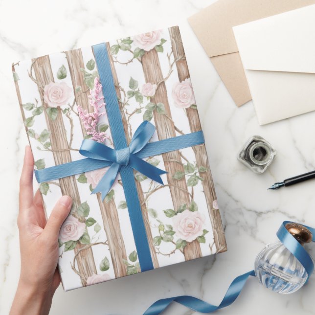 Bauernholz Rosa Blumenland Geburtstag Geschenkpapier (Schenken)