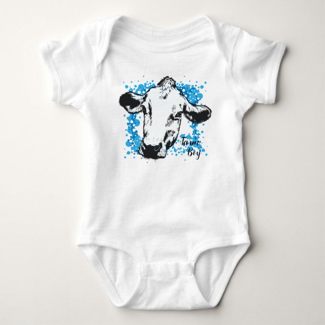 Bauernjunge Blue Cow Baby Bodysuit Strampler (Vorderseite)
