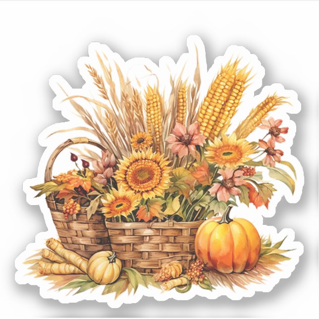 Bauernkorb mit Pumpkins Fall Sticker (Vorderseite)