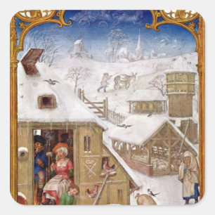 Bauernleben, aus "Breviarium Grimani" Quadratischer Aufkleber