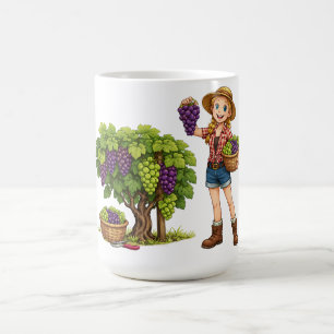 Bauernmädchen beim Trauben pflücken, Weinlese Kuns Kaffeetasse