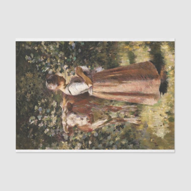 Bauernmädchen mit Kuh Romantischer Bauernhof Szene Seidenpapier (Vorderseite)