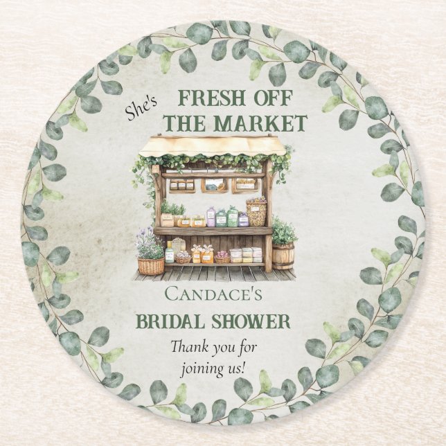 Bauernmarktplatz Begrüßungsstand Brautparty Runder Pappuntersetzer (Vorderseite)