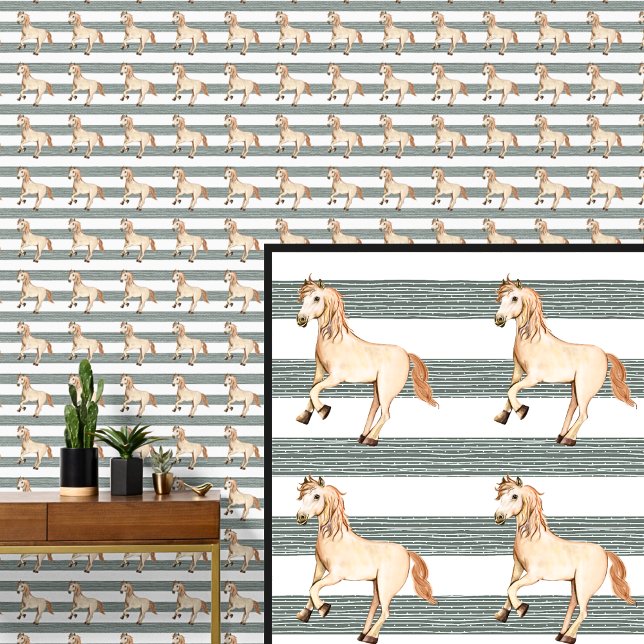 Bauernpferd auf braunen grünen Zäunen Streifen Tapete (Von Creator hochgeladen)