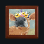 Bauernspass - Kuh mit Blume Crown Erinnerungskiste<br><div class="desc">Farm Fun II von Jade Reynolds. Eine braune Kuh trägt eine Blume.</div>