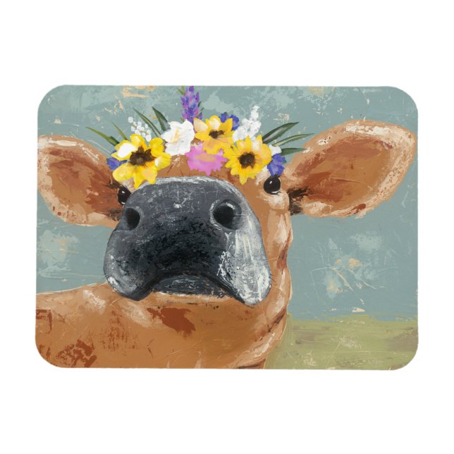 Bauernspass - Kuh mit Blume Crown Magnet (Horizontal)