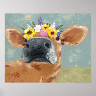 Bauernspass - Kuh mit Blume Crown Poster